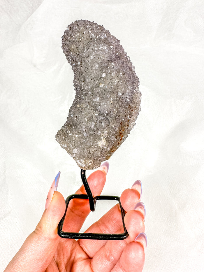 Raw Sugary Gray Pickle Amethyst w/ Red Hematite on Stand (34t)