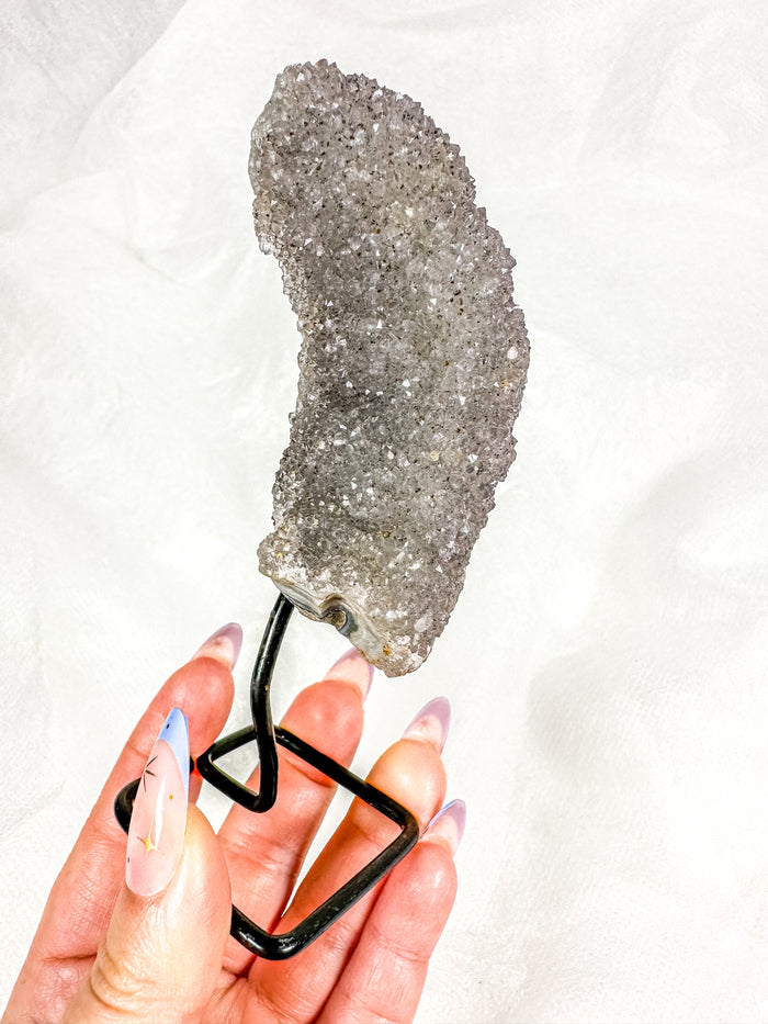 Raw Sugary Gray Pickle Amethyst w/ Red Hematite on Stand (34t)