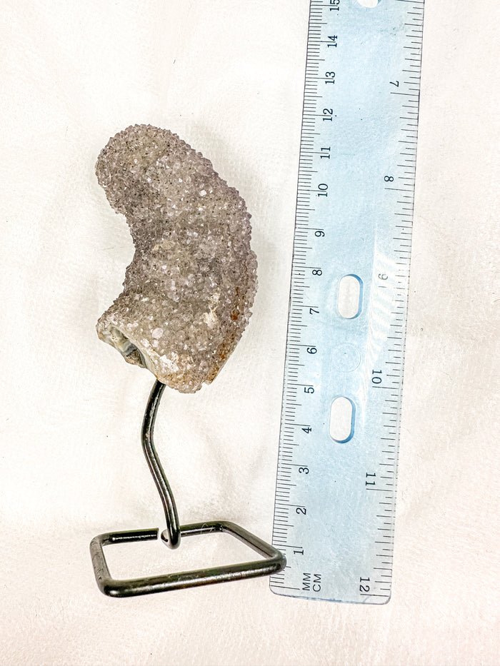 Raw Sugary Gray Pickle Amethyst w/ Red Hematite on Stand (34t)