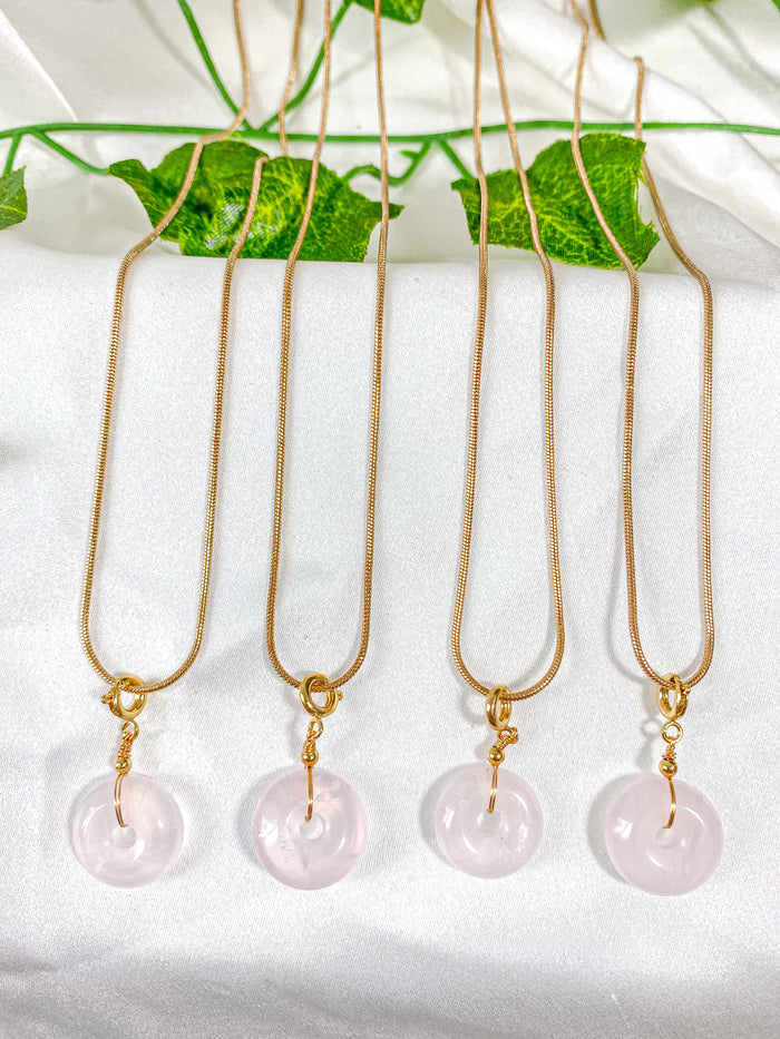 Rose Quartz Donut Pendant Necklace