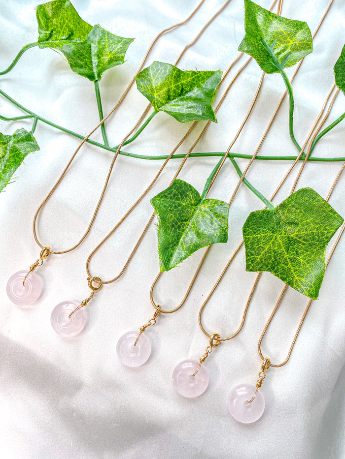 Rose Quartz Donut Pendant Necklace