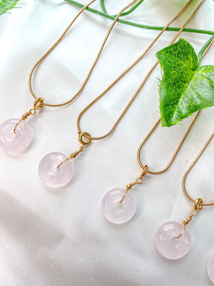 Rose Quartz Donut Pendant Necklace