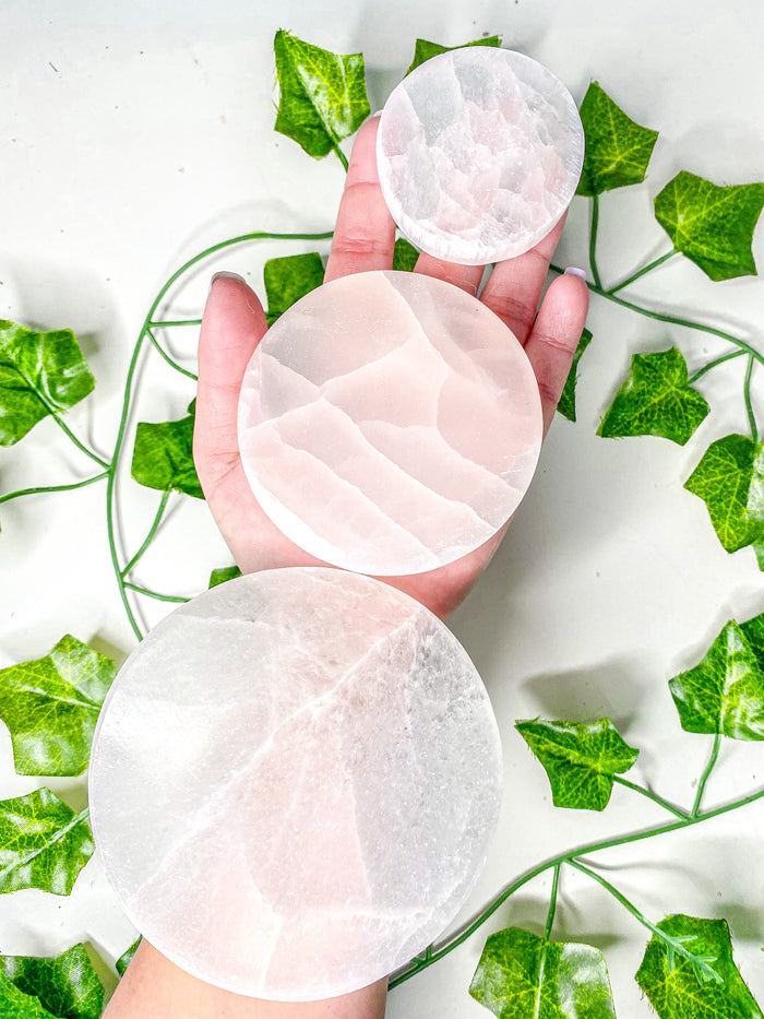 Satin Spar Selenite Circle Charging Plate