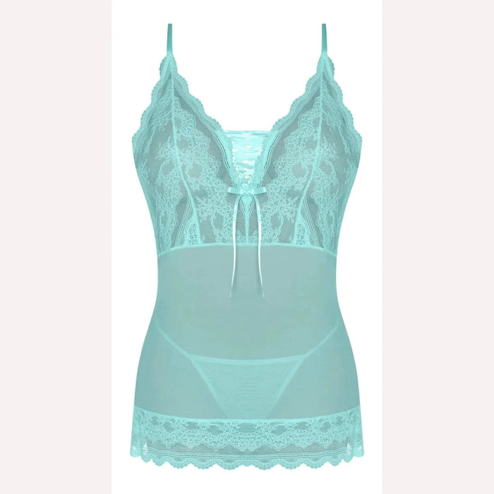 Seabreeze Lace Up Chemise & G Set Turquoise S/m Intimates Adult Boutique