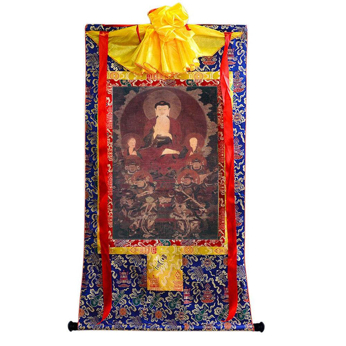 Shakyamuni and the Four Heavenly Kings - Tibetan thangka painting, view 4