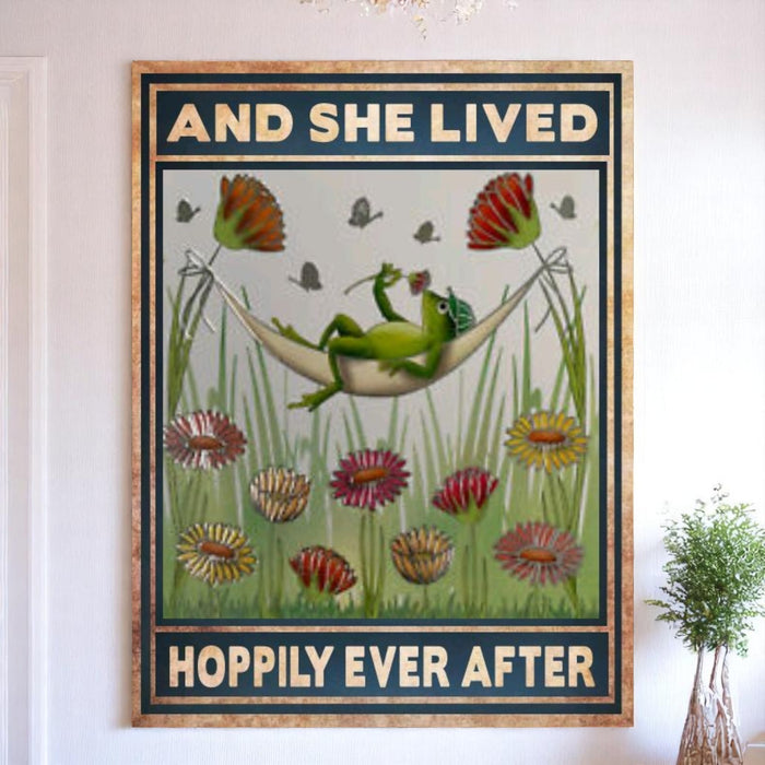 She Lived Hoppily Ever After Victorian Frog Sign – Handmade Aluminum Art - Wainfleet Trading Post