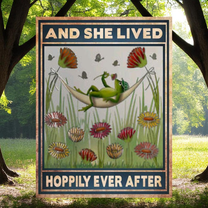 She Lived Hoppily Ever After Victorian Frog Sign – Handmade Aluminum Art - Wainfleet Trading Post