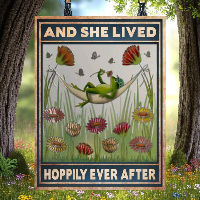 She Lived Hoppily Ever After Victorian Frog Sign – Handmade Aluminum Art - Wainfleet Trading Post