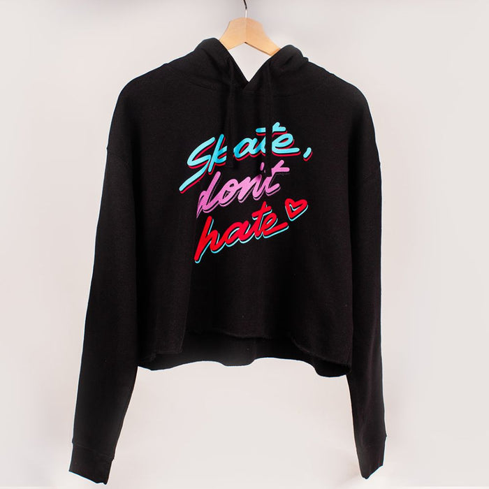 "Skate Don't Hate" Crop Hoodie - Black