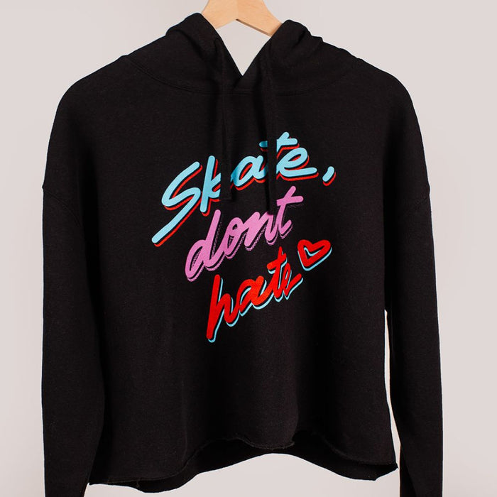 "Skate Don't Hate" Crop Hoodie - Black