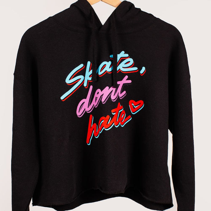 "Skate Don't Hate" Crop Hoodie - Black