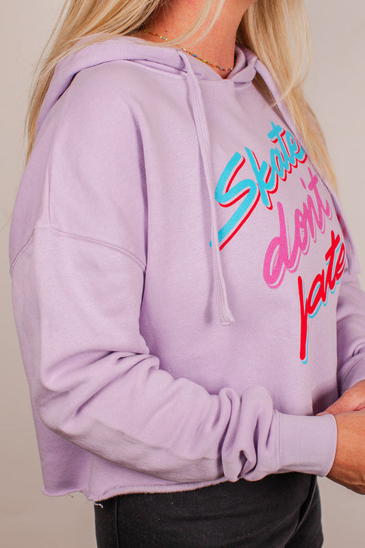 "Skate Don't Hate" Crop Hoodie - Lilac