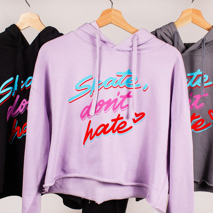 "Skate Don't Hate" Crop Hoodie - Storm