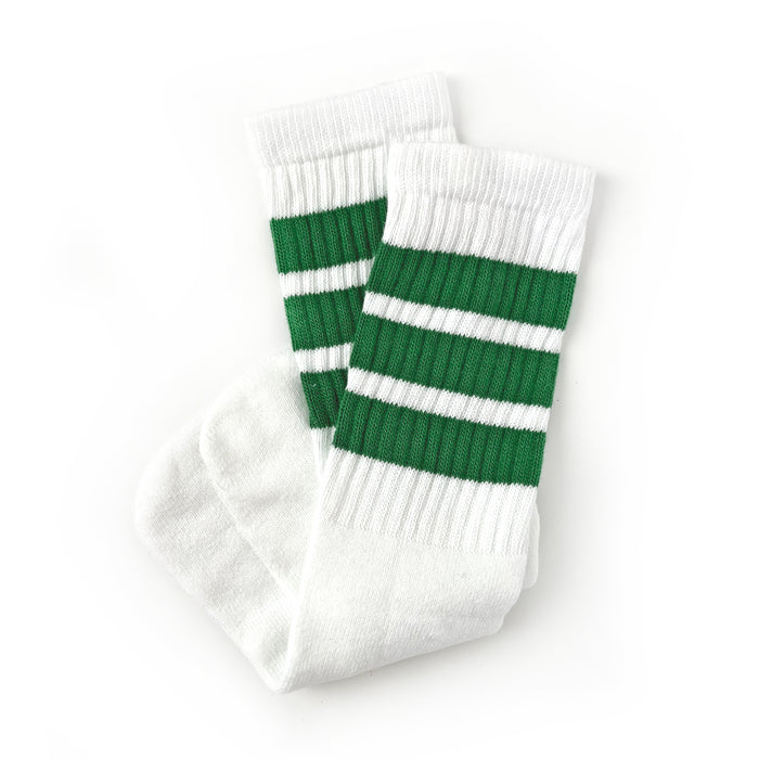 Skatersocks 14in Tube Socks - White with Green Stripes