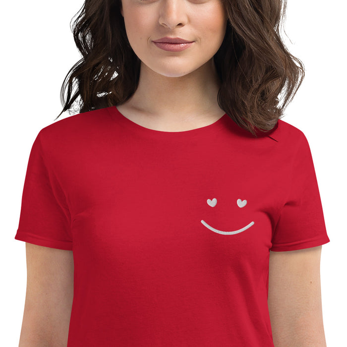 Smiling Heart Eyes Embroidered Women's T-Shirt