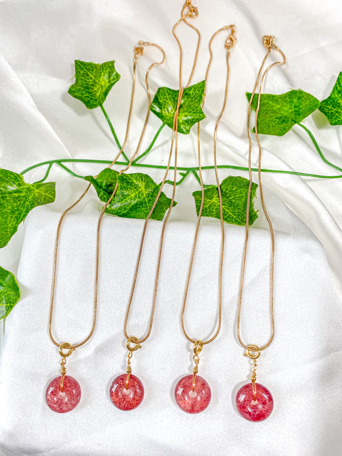 Strawberry Quartz Donut Pendant Necklace