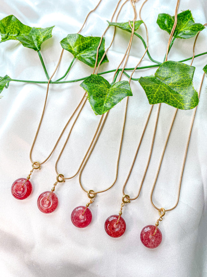 Strawberry Quartz Donut Pendant Necklace