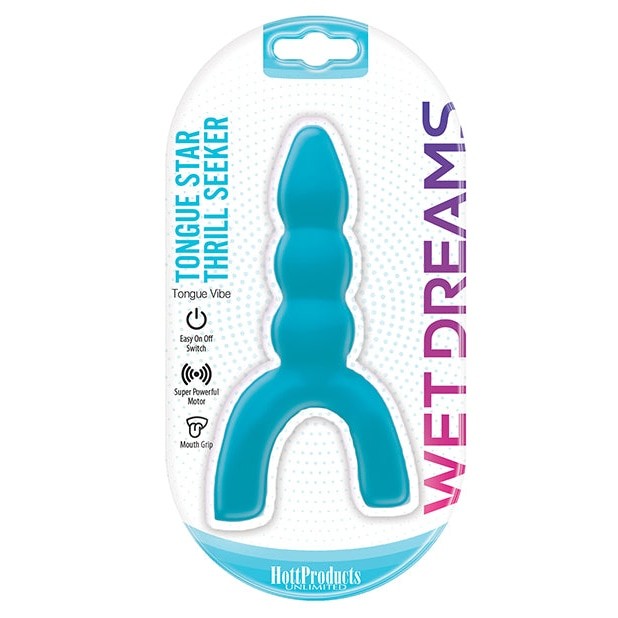 Tongue Star Thrill Seeker Tongue Vibe W- Pleasure Ribs Blue Intimates Adult Boutique