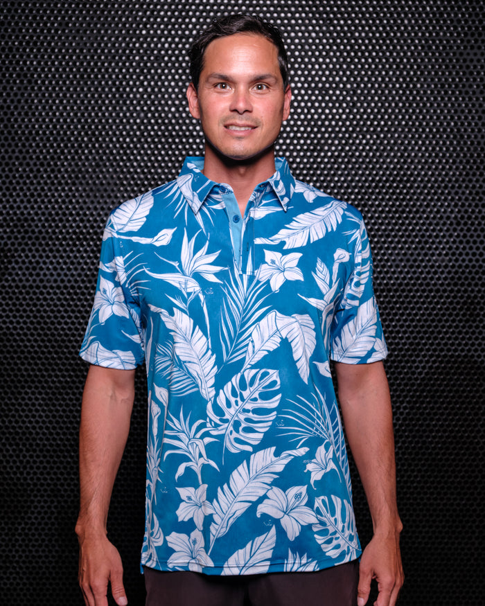 "Tropical Storm" - OGA Men's Polo - Teal Blue / White Mist