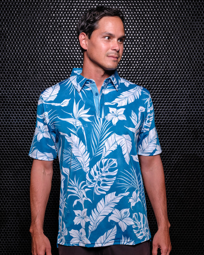 "Tropical Storm" - OGA Men's Polo - Teal Blue / White Mist
