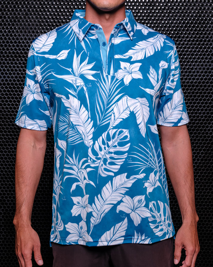 "Tropical Storm" - OGA Men's Polo - Teal Blue / White Mist