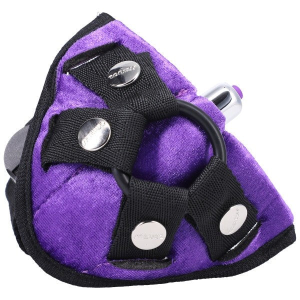 Velvet Vibrating Harness Purple Intimates Adult Boutique