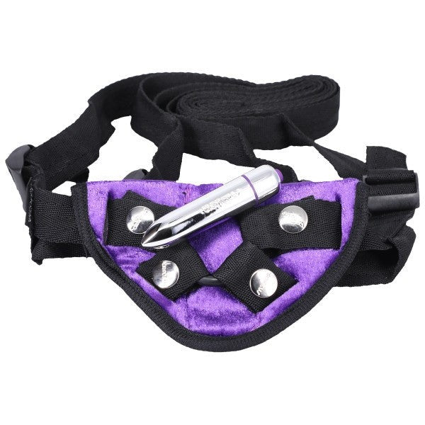 Velvet Vibrating Harness Purple Intimates Adult Boutique