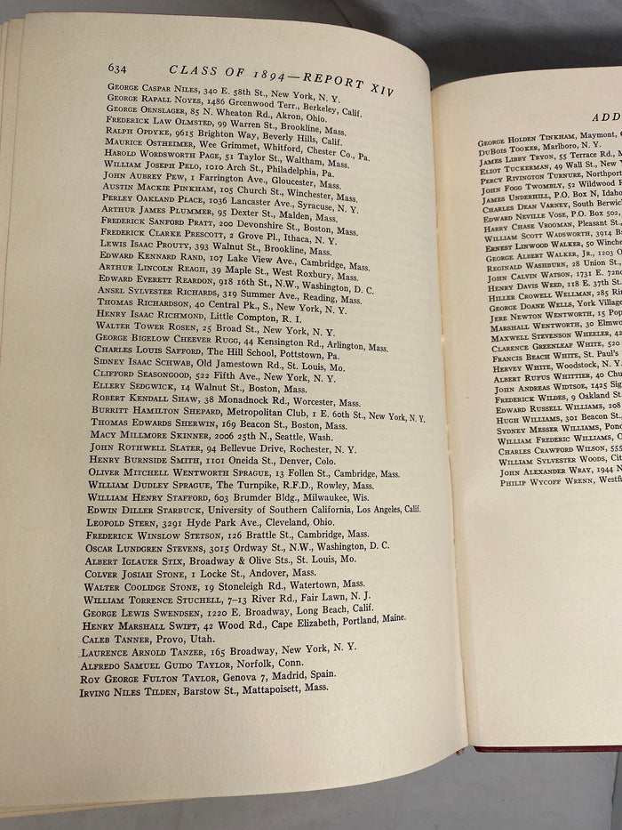 Vintage Book, Harvard College Class of 1894 Fiftieth Anniversary Report 1894-1944 at Duckwells