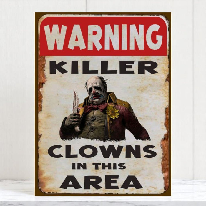 Warning! Killer Clowns Aluminum Sign – Handmade Horror Decor - Wainfleet Trading Post