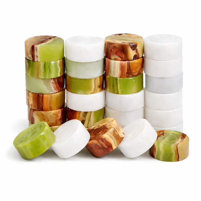 White and Green Onyx Marble Checkers Set - (32 Premium Pieces )