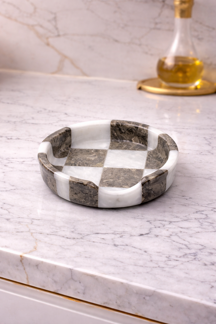 White and Grey Marble Spoon Rest - Checkered Style | OceanicX