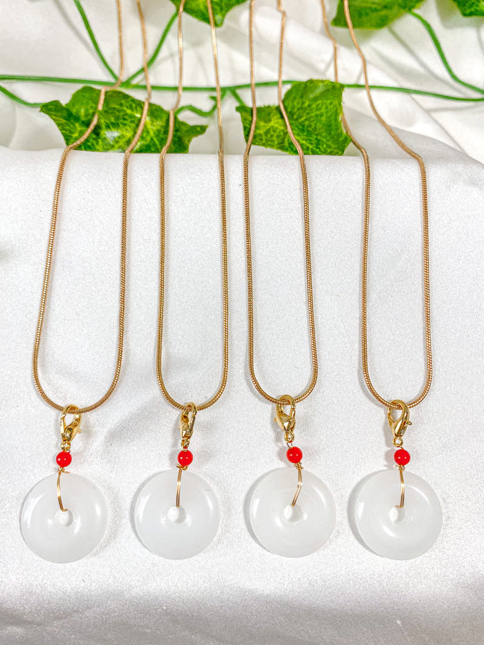 White Jade Donut Pendant Necklace