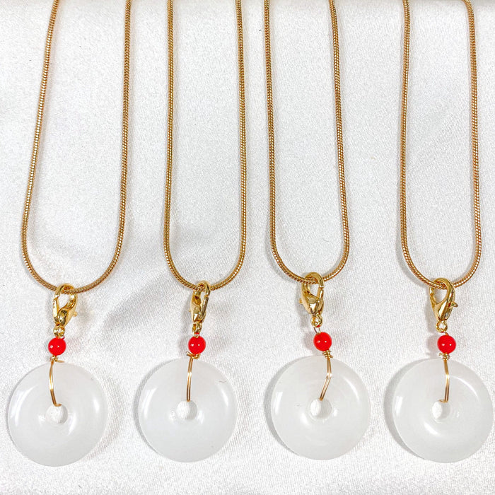 White Jade Donut Pendant Necklace