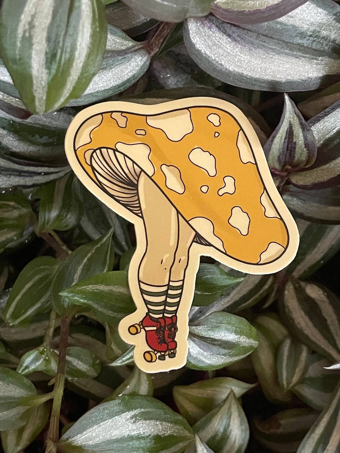 Yellow Mushroom Roller Skater Vinyl Sticker