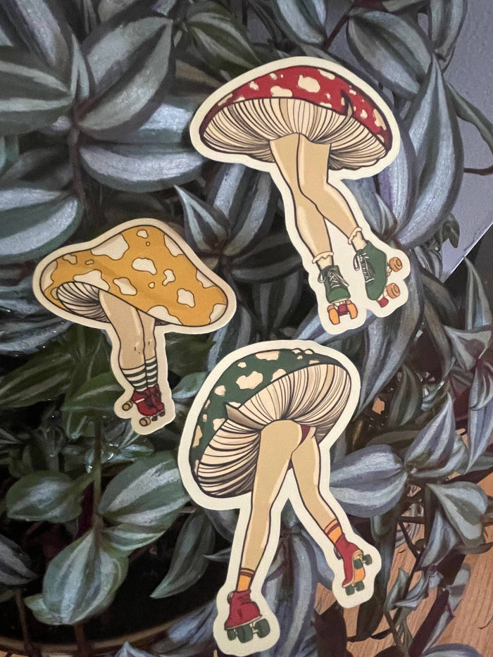 Yellow Mushroom Roller Skater Vinyl Sticker